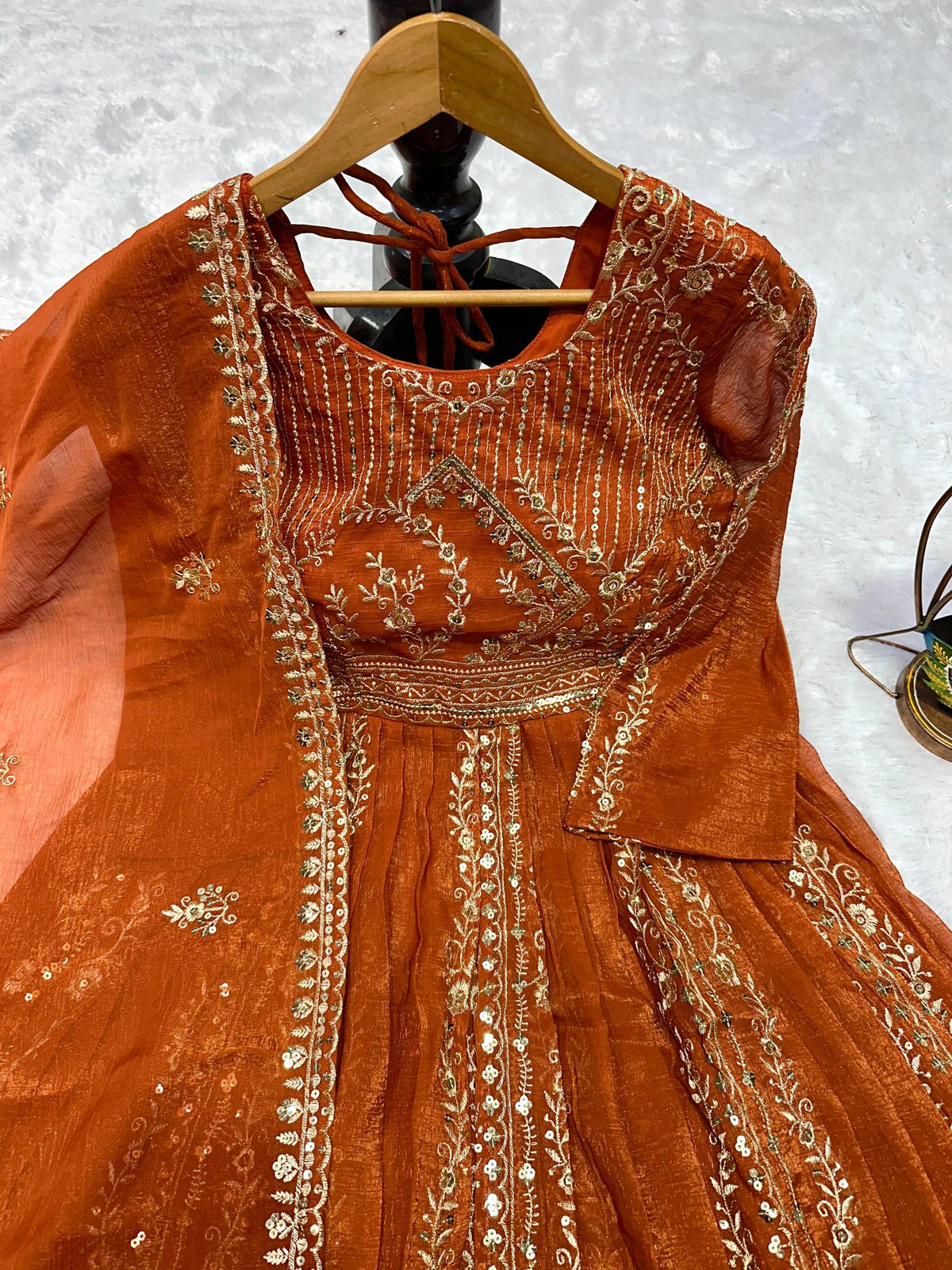 Designer Party Wear Look Embroidery Work Gown With Lehenga and Dupatta