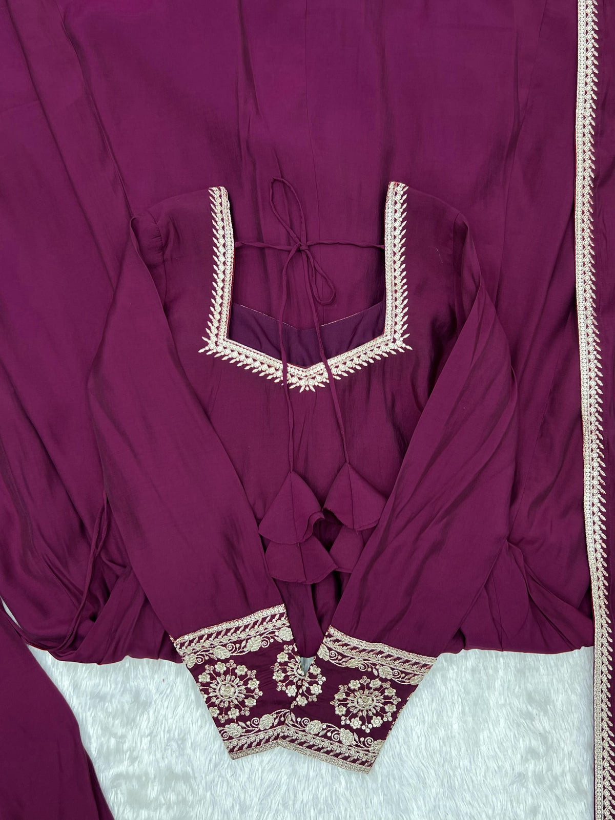 Angrakha style designer anarkali suit with backside fancy tassels