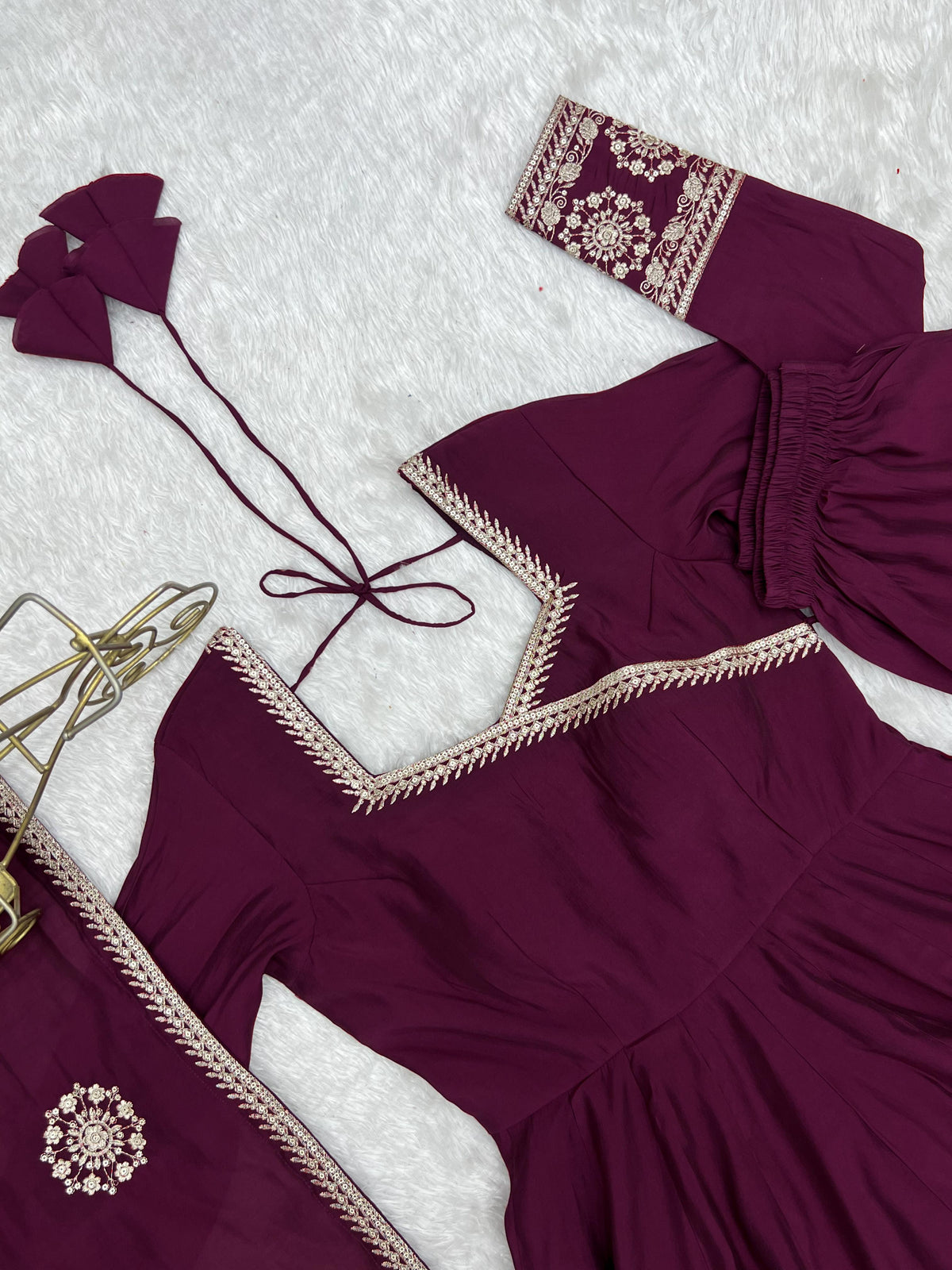 Angrakha style designer anarkali suit with backside fancy tassels