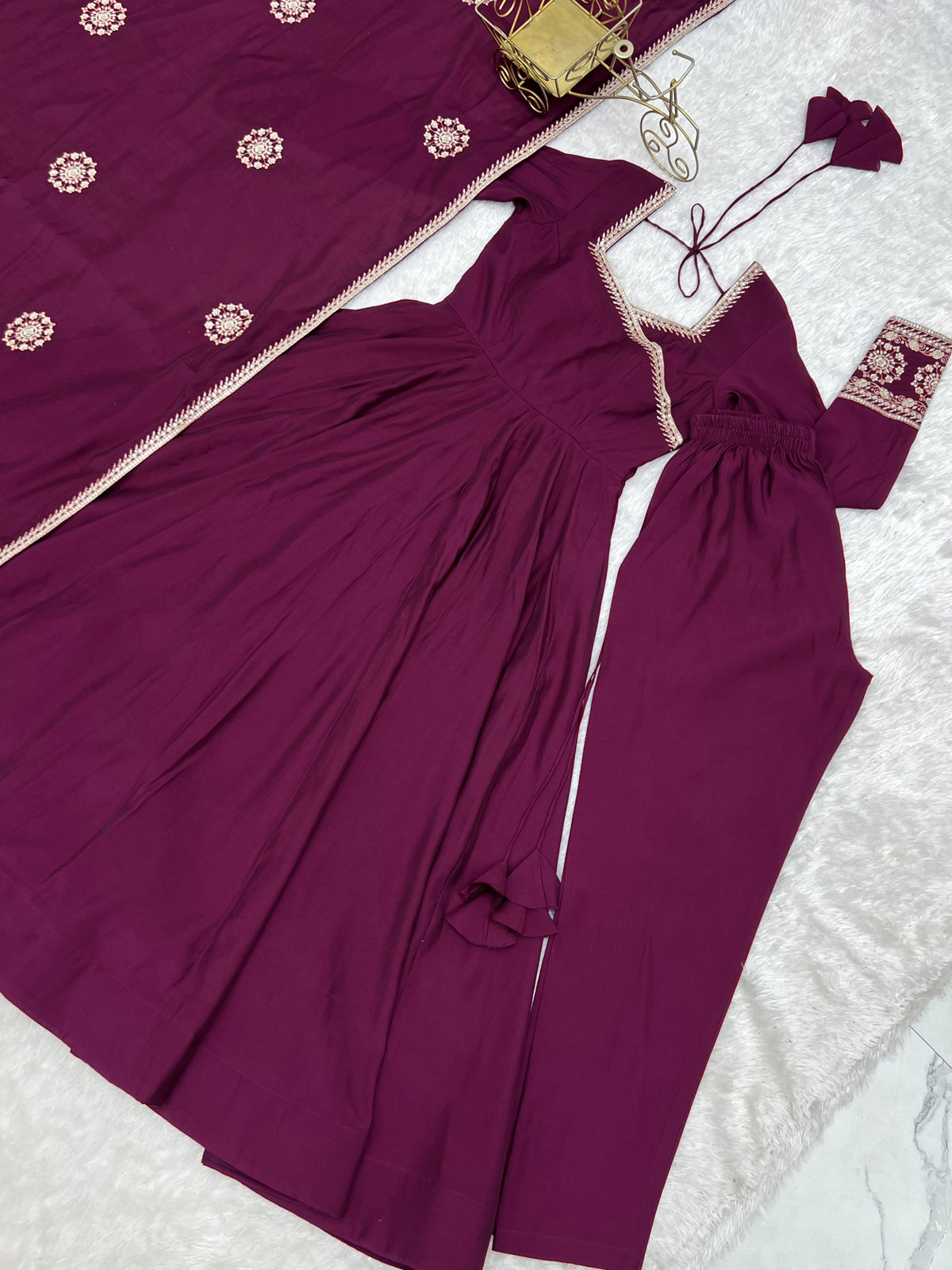 Angrakha style designer anarkali suit with backside fancy tassels