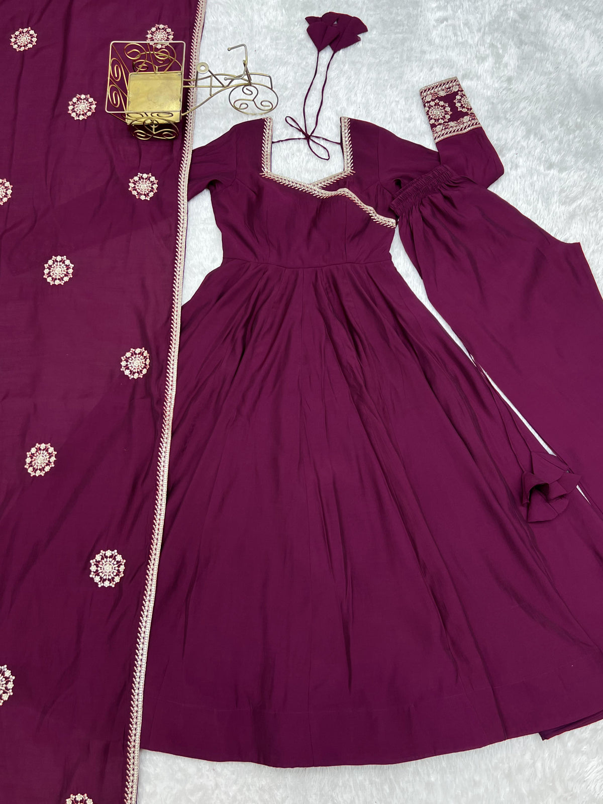 Angrakha style designer anarkali suit with backside fancy tassels