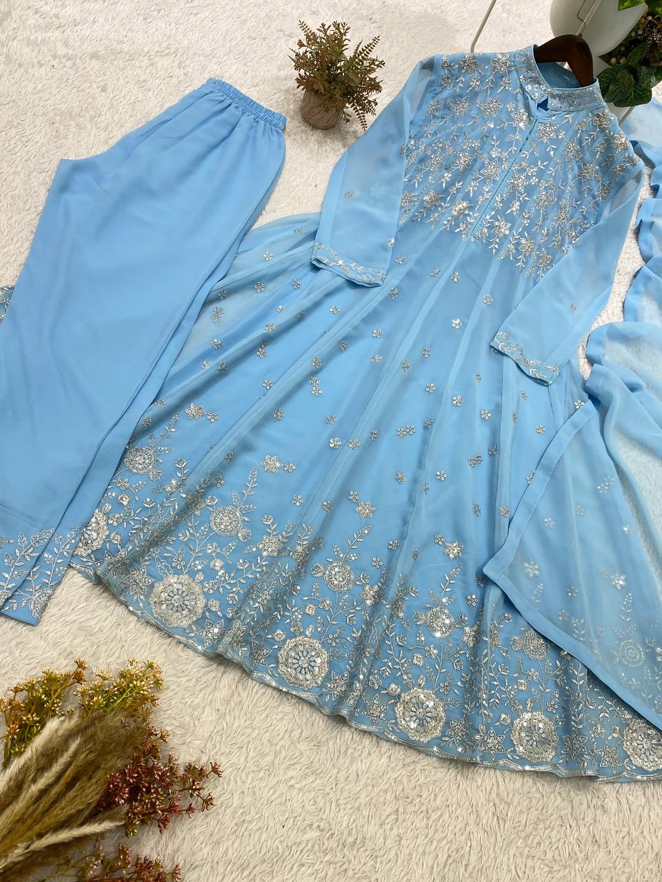 Stunning Georgette Anarkali Suit with Sequin Embroidery work