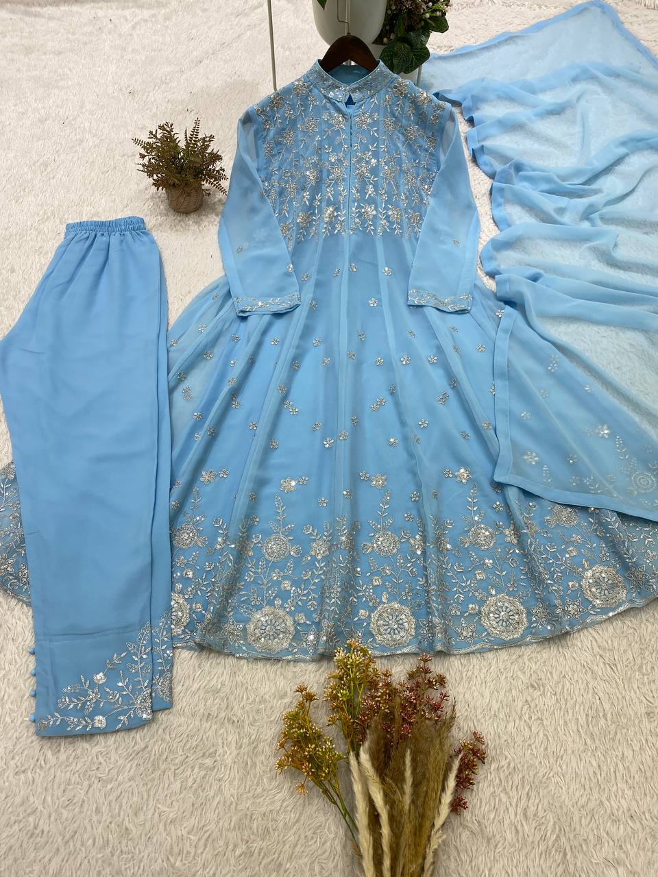 Stunning Georgette Anarkali Suit with Sequin Embroidery work
