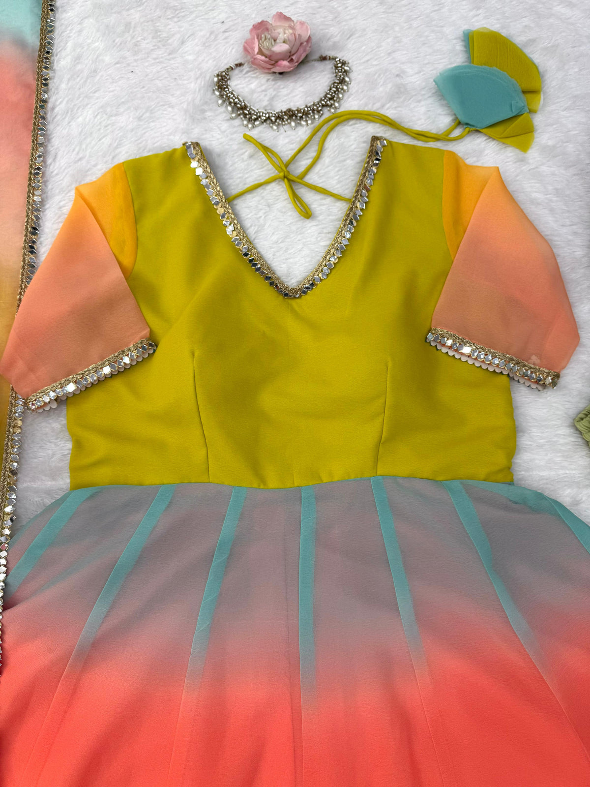 Designer Multi colour Georgette Anarkali Set With Fancy Lace Detailing