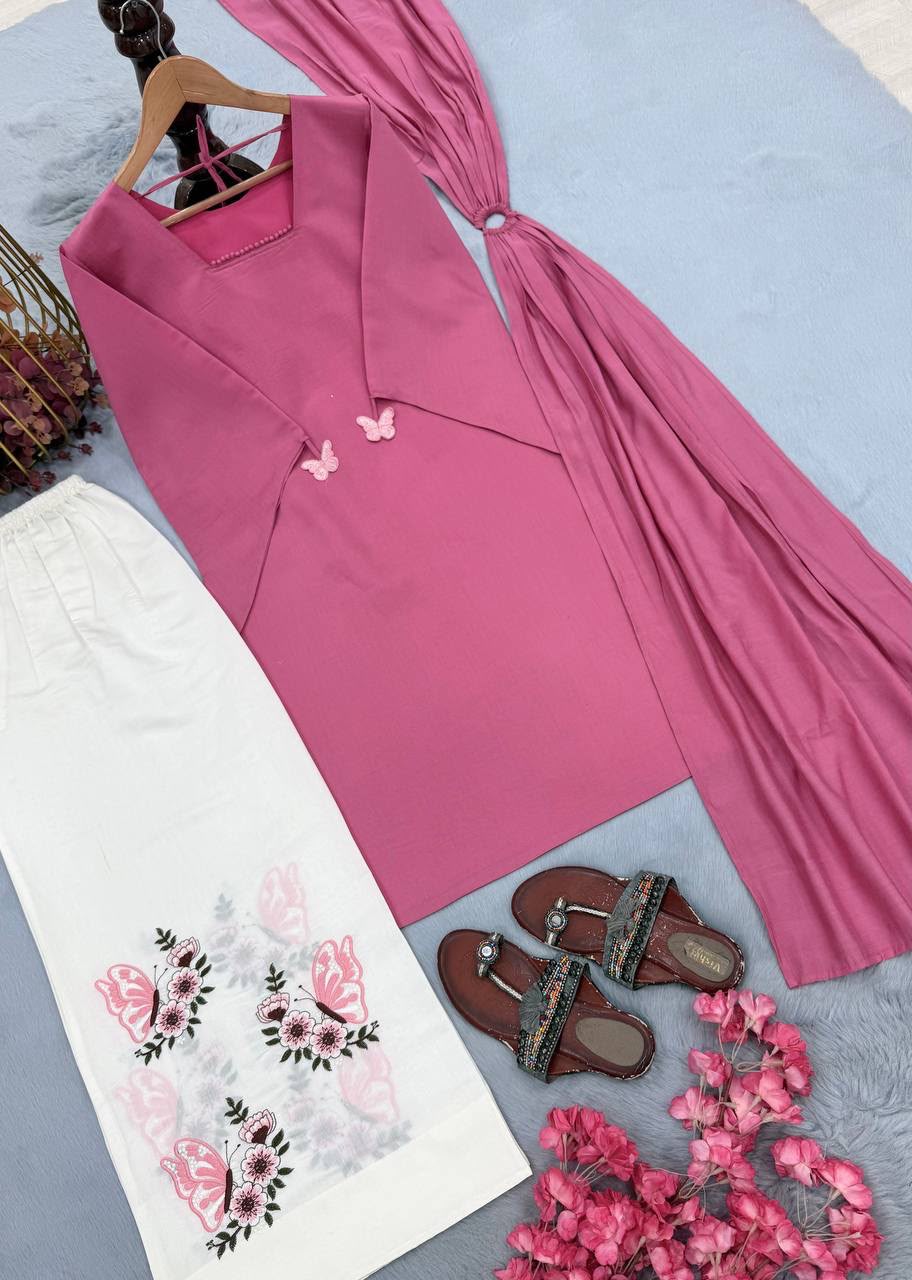 Pintresty Cute Pure Roman Silk Pink Palazzo Set