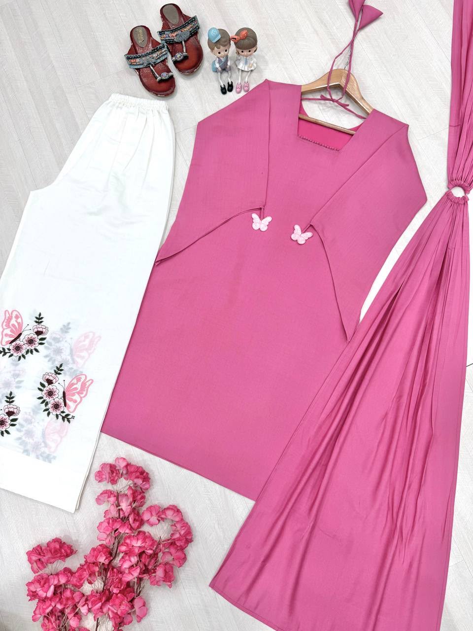 Pintresty Cute Pure Roman Silk Pink Palazzo Set