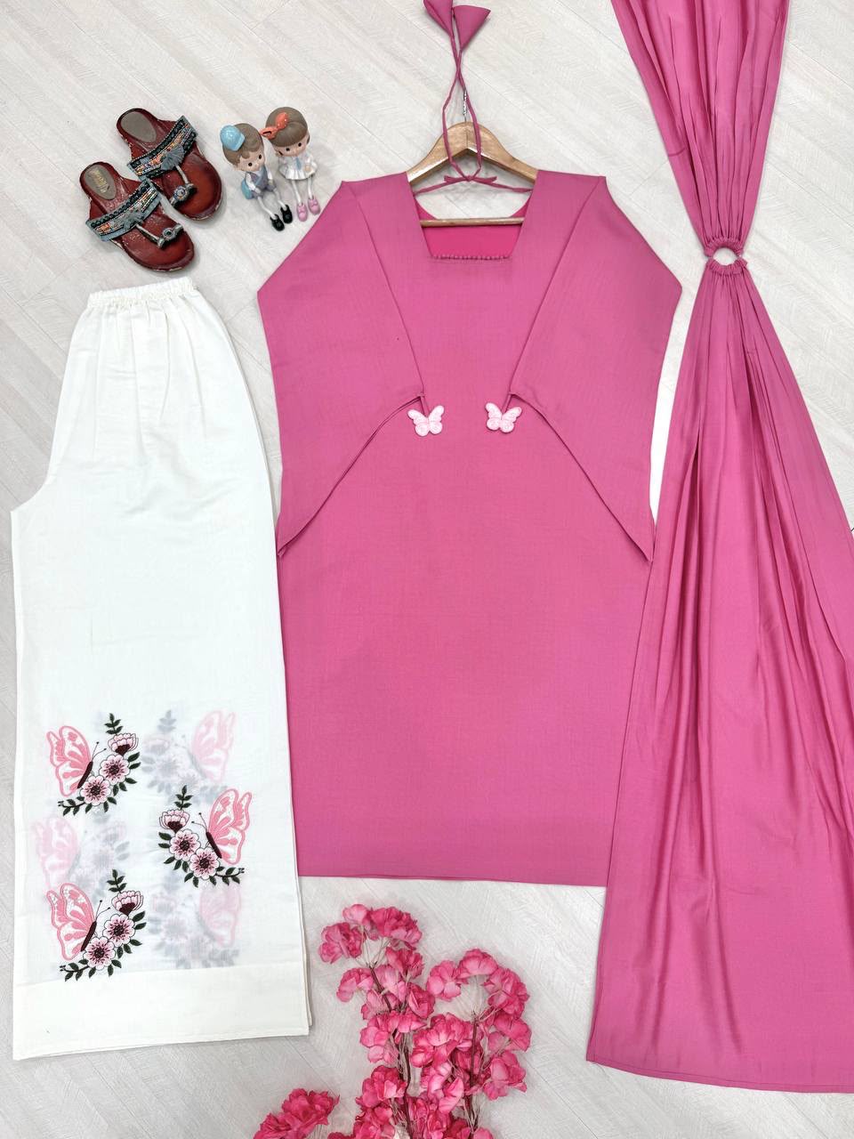 Pintresty Cute Pure Roman Silk Pink Palazzo Set
