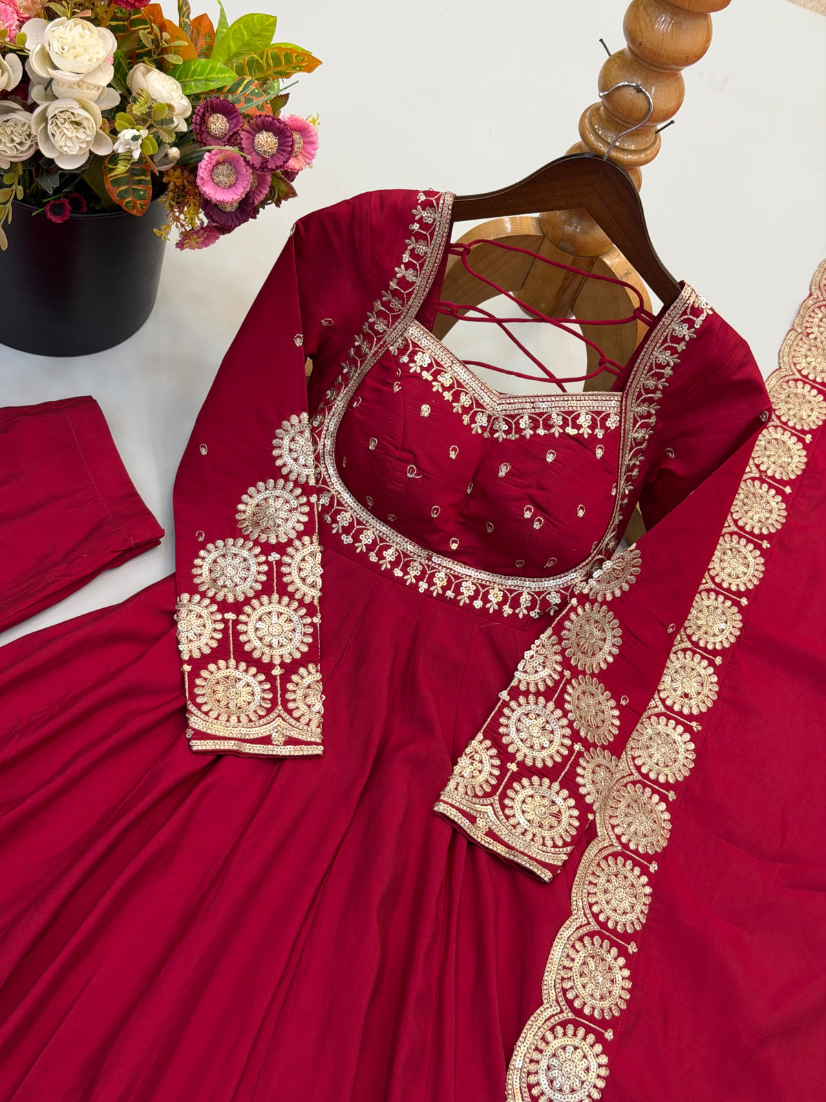 Elegant embroidered sequence designer anarkali three piece set