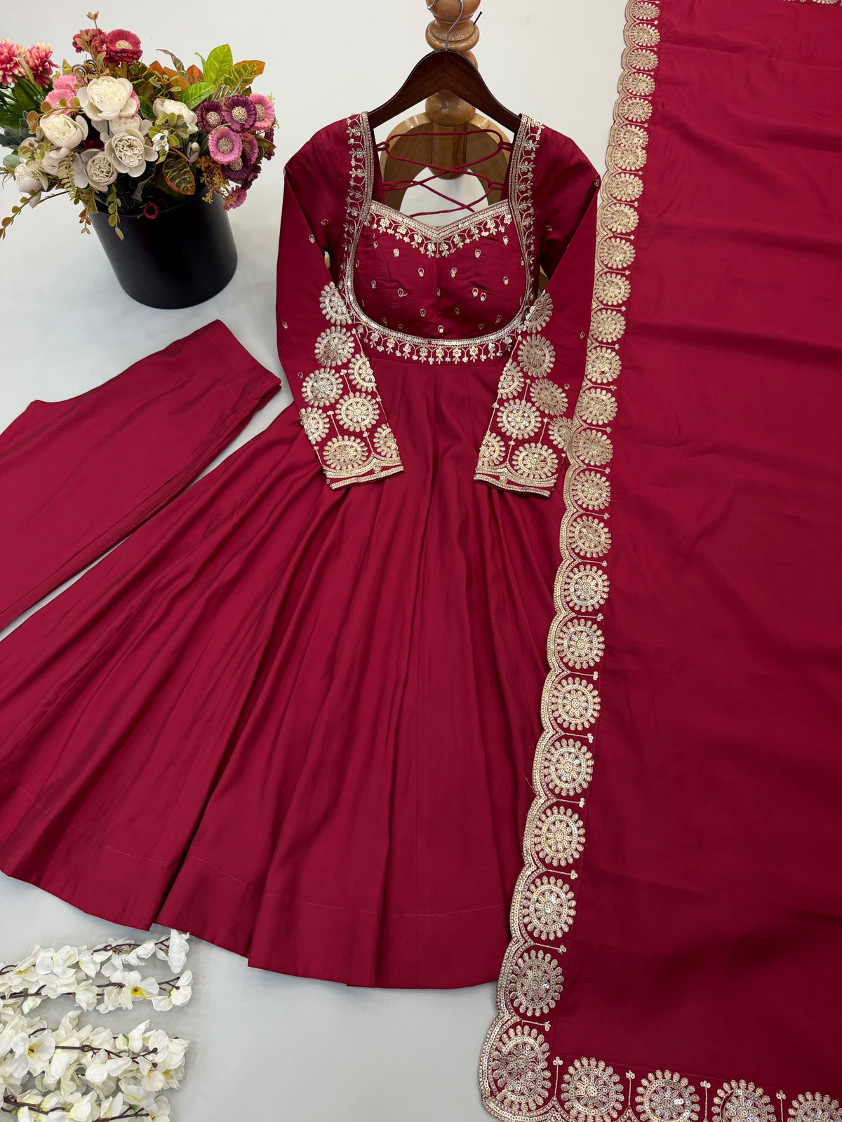 Elegant embroidered sequence designer anarkali three piece set