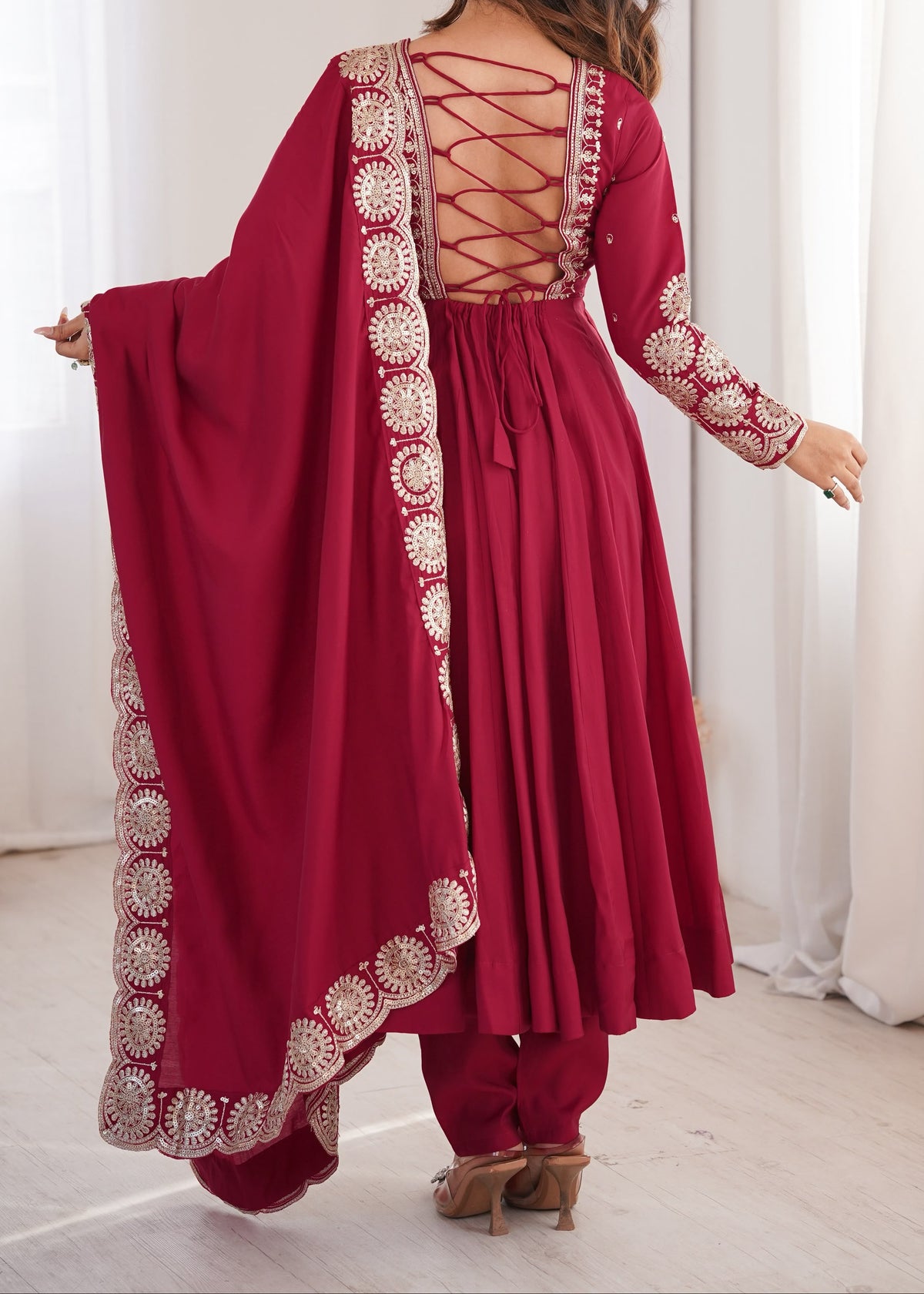 Elegant embroidered sequence designer anarkali three piece set