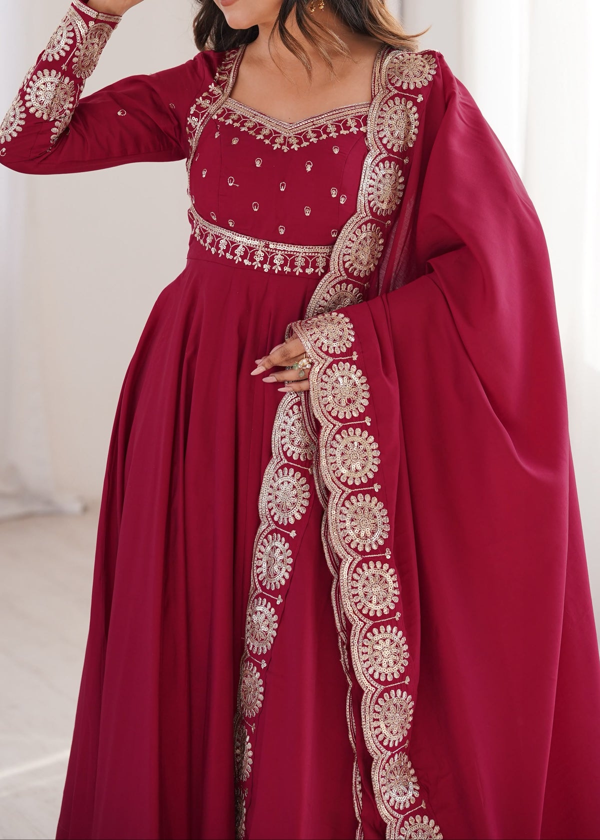Elegant embroidered sequence designer anarkali three piece set