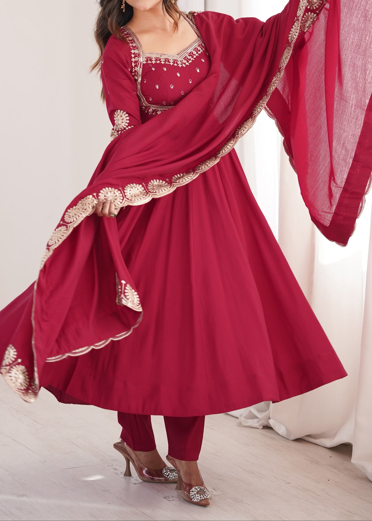 Elegant embroidered sequence designer anarkali three piece set