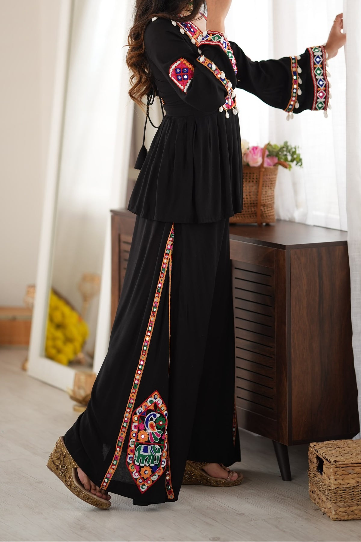 Reyon Silk Embroidery Thread With Real Mirror Detailing & Kodi work Palazzo Set
