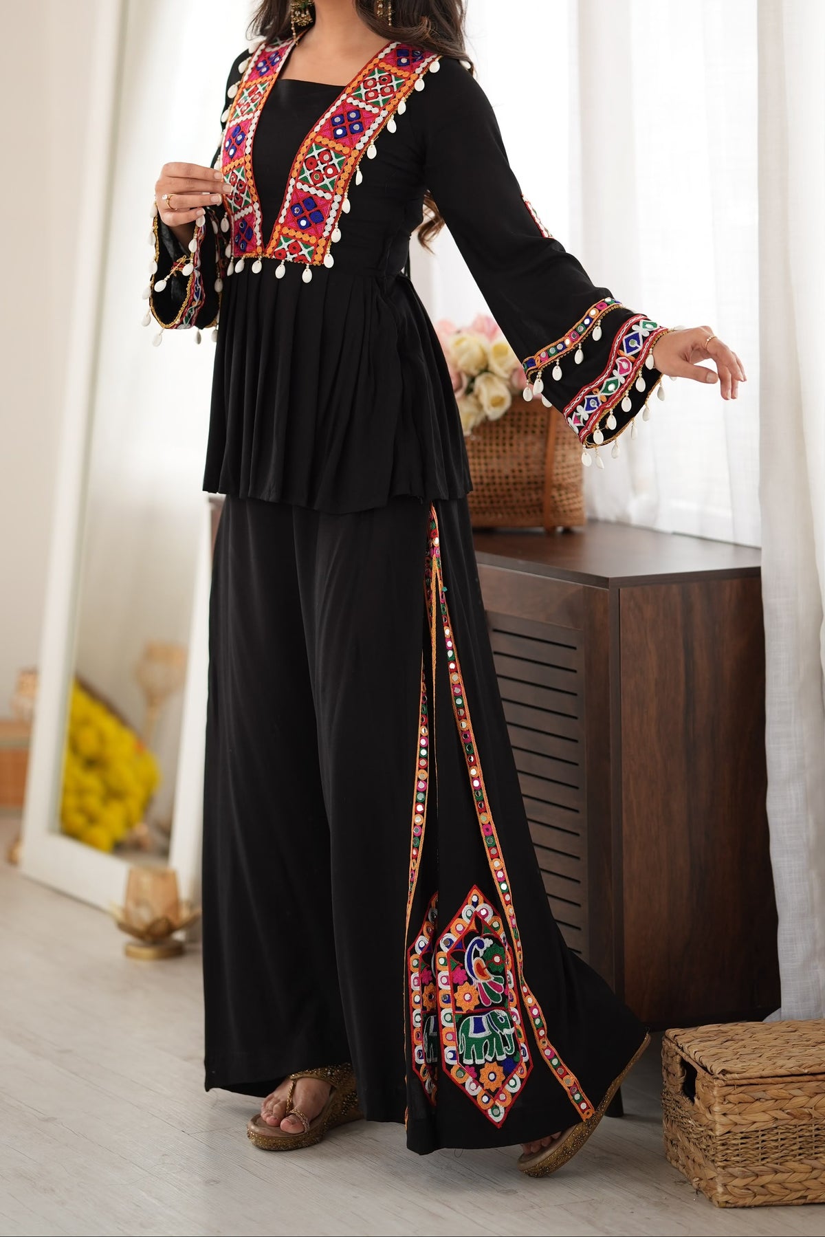 Reyon Silk Embroidery Thread With Real Mirror Detailing & Kodi work Palazzo Set