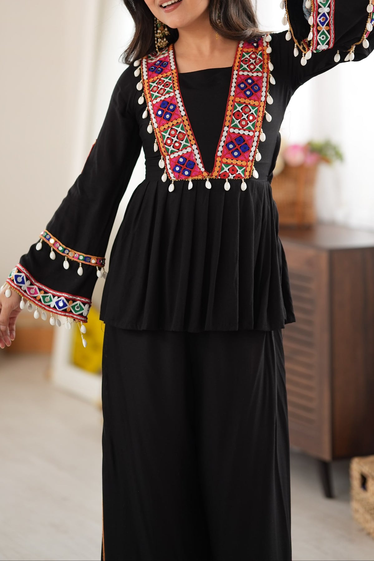 Reyon Silk Embroidery Thread With Real Mirror Detailing & Kodi work Palazzo Set