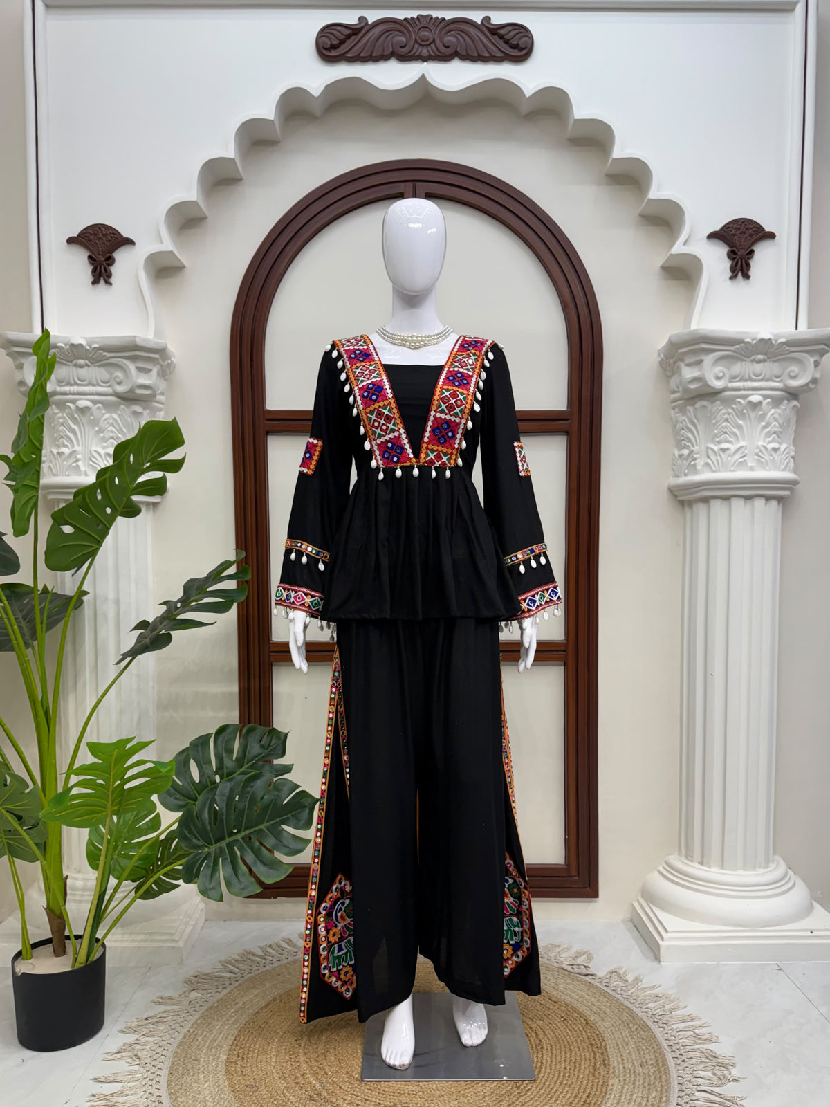 Reyon Silk Embroidery Thread With Real Mirror Detailing & Kodi work Palazzo Set