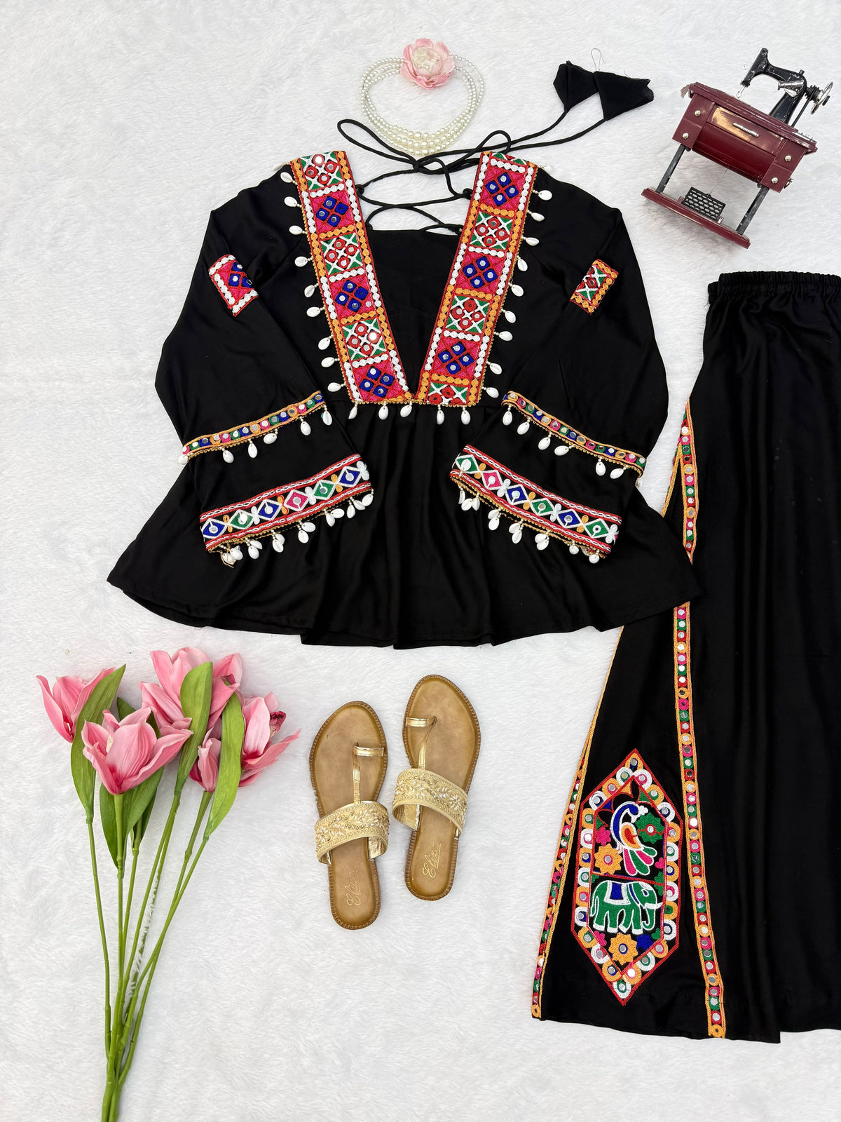 Reyon Silk Embroidery Thread With Real Mirror Detailing & Kodi work Palazzo Set