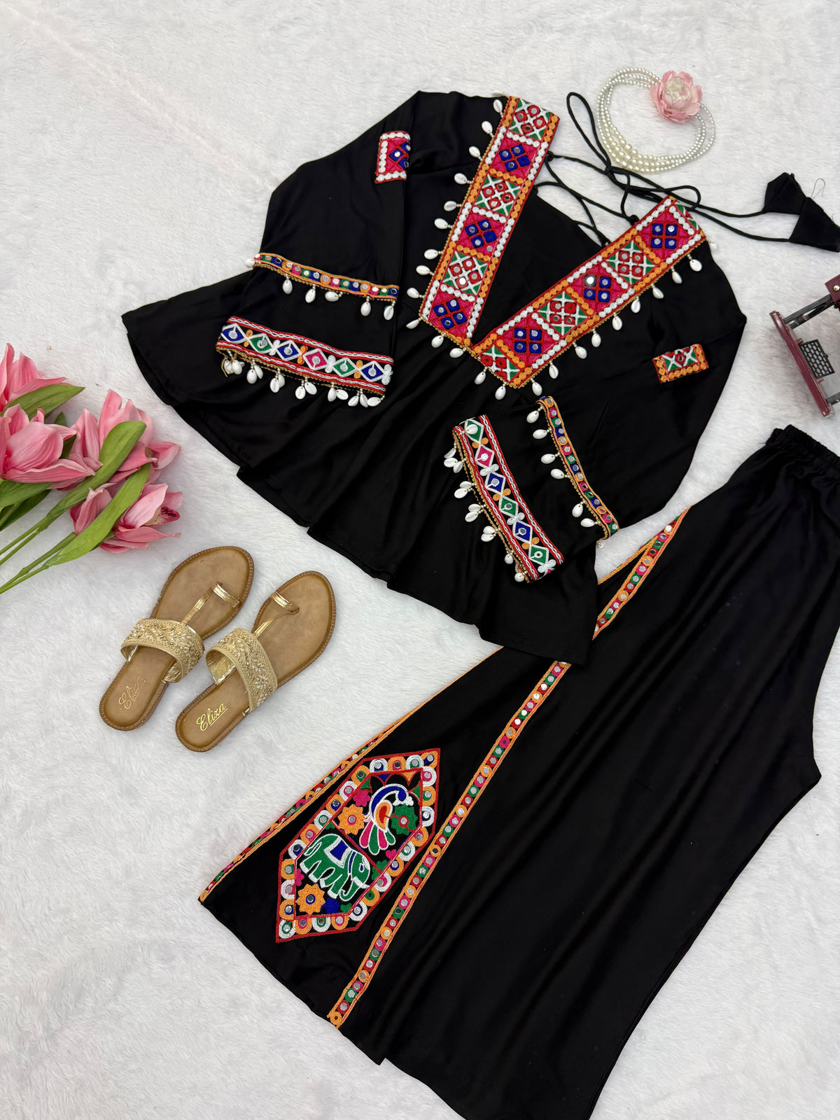 Reyon Silk Embroidery Thread With Real Mirror Detailing & Kodi work Palazzo Set
