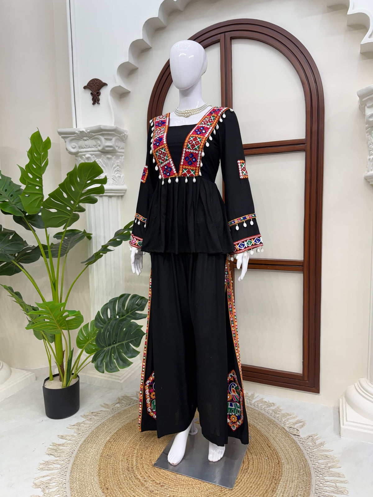 Reyon Silk Embroidery Thread With Real Mirror Detailing & Kodi work Palazzo Set