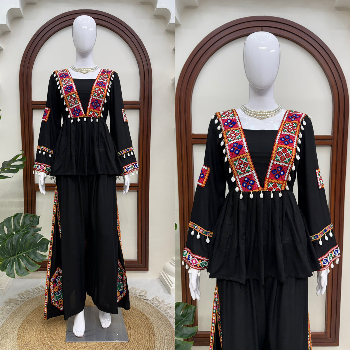 Reyon Silk Embroidery Thread With Real Mirror Detailing & Kodi work Palazzo Set