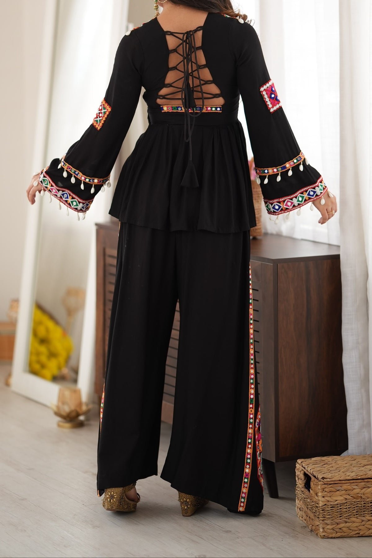 Reyon Silk Embroidery Thread With Real Mirror Detailing & Kodi work Palazzo Set