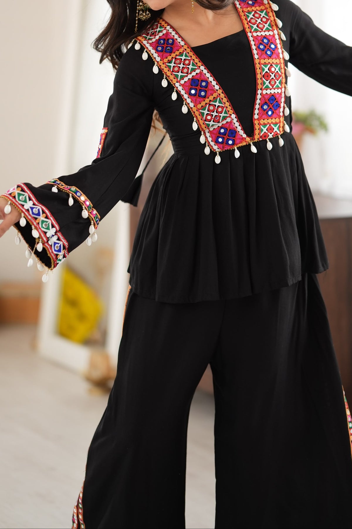 Reyon Silk Embroidery Thread With Real Mirror Detailing & Kodi work Palazzo Set