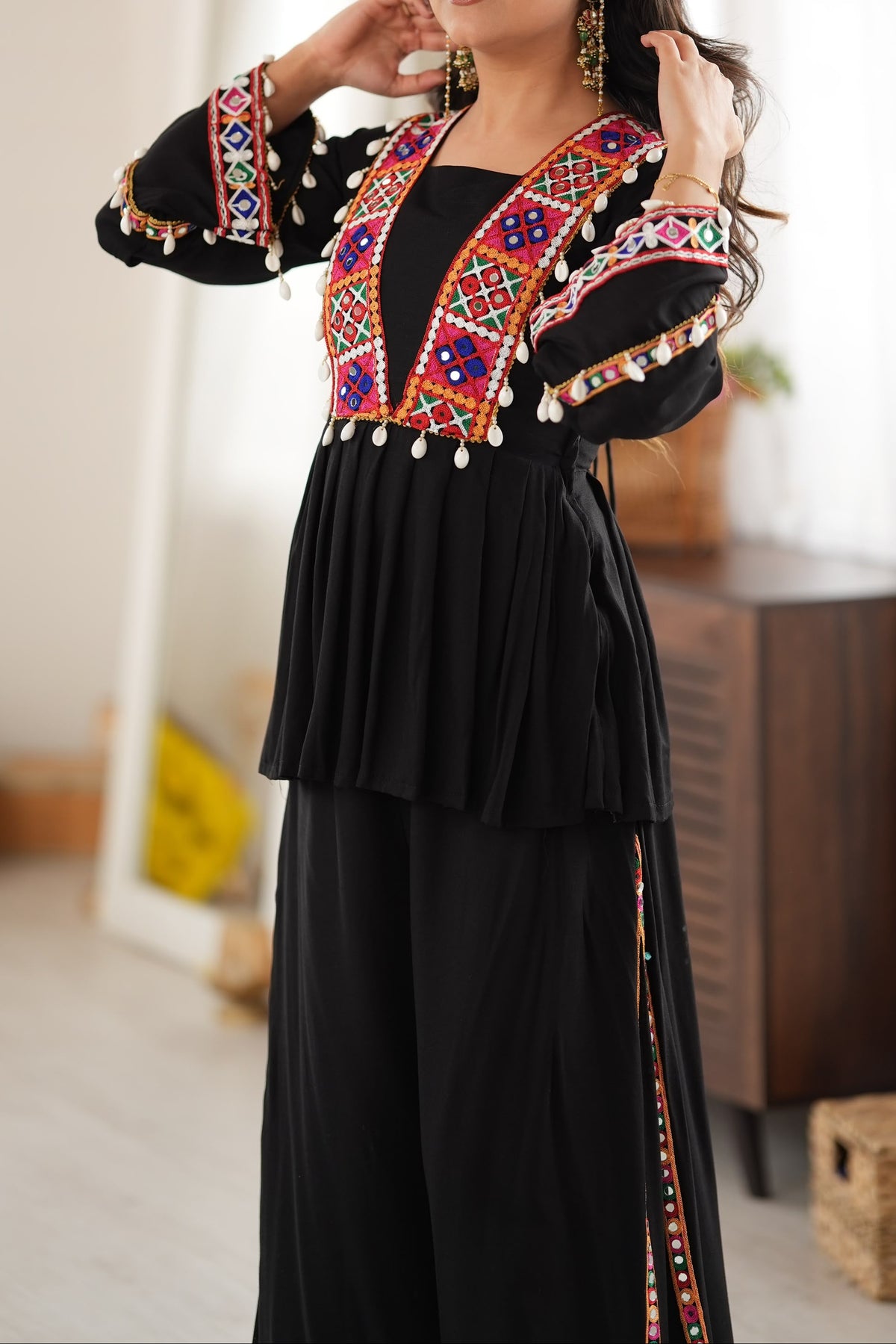 Reyon Silk Embroidery Thread With Real Mirror Detailing & Kodi work Palazzo Set