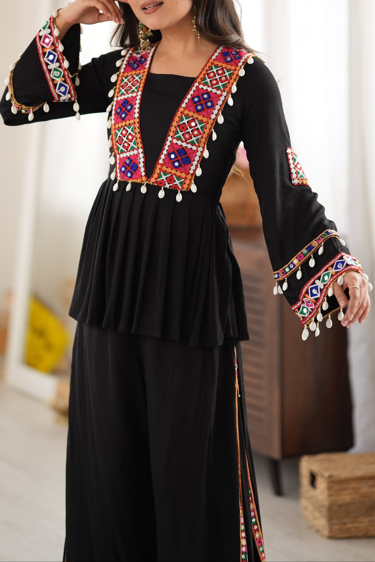 Reyon Silk Embroidery Thread With Real Mirror Detailing & Kodi work Palazzo Set