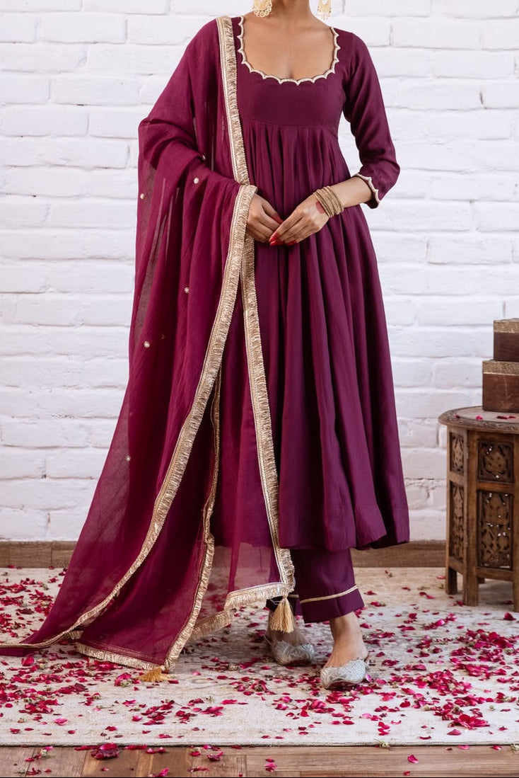 Minimal Ethnic Wear Vichitra Silk Beads Work Anarkali bottom And Dupatta