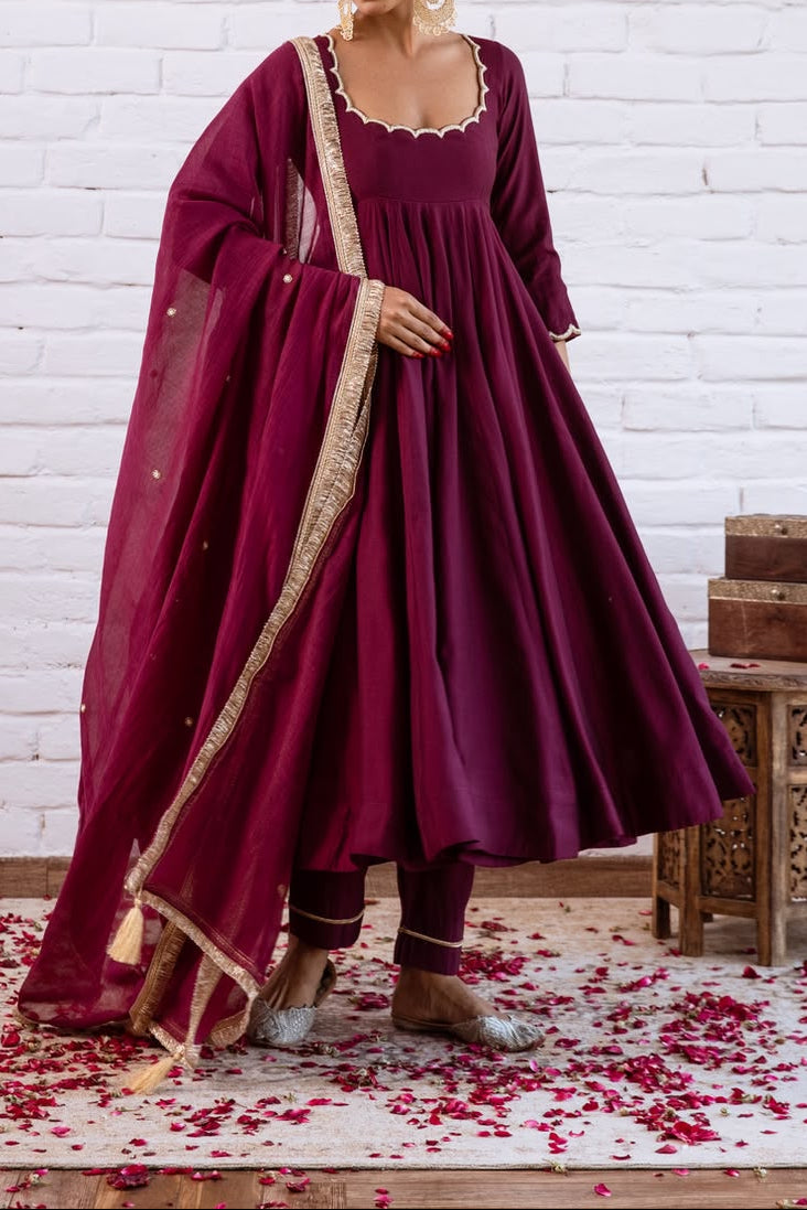 Minimal Ethnic Wear Vichitra Silk Beads Work Anarkali bottom And Dupatta