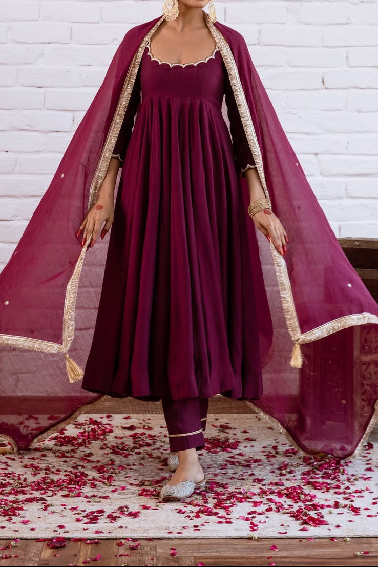 Minimal Ethnic Wear Vichitra Silk Beads Work Anarkali bottom And Dupatta