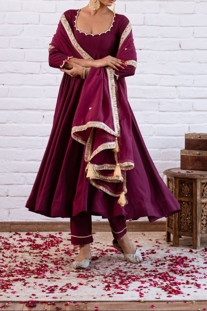 Minimal Ethnic Wear Vichitra Silk Beads Work Anarkali bottom And Dupatta
