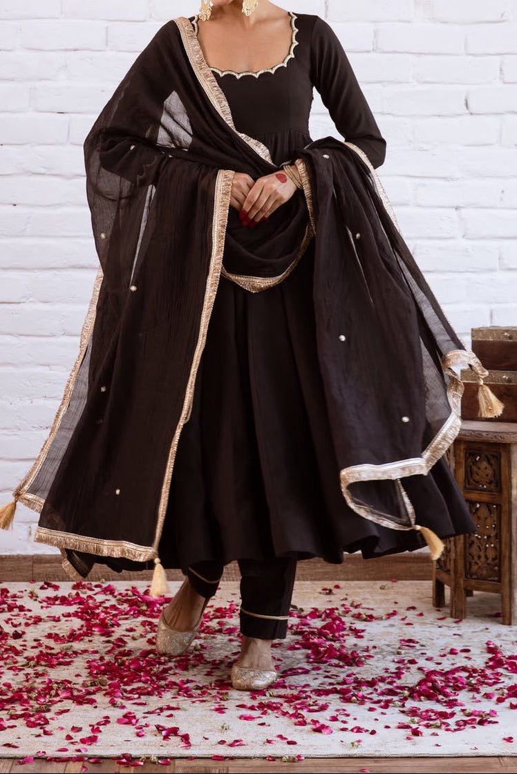 Minimal Ethnic Wear Vichitra Silk Beads Work Anarkali bottom And Dupatta