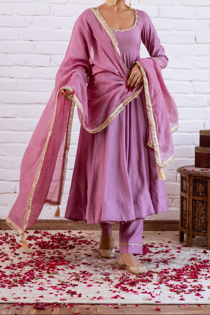 Minimal Ethnic Wear Vichitra Silk Beads Work Anarkali bottom And Dupatta
