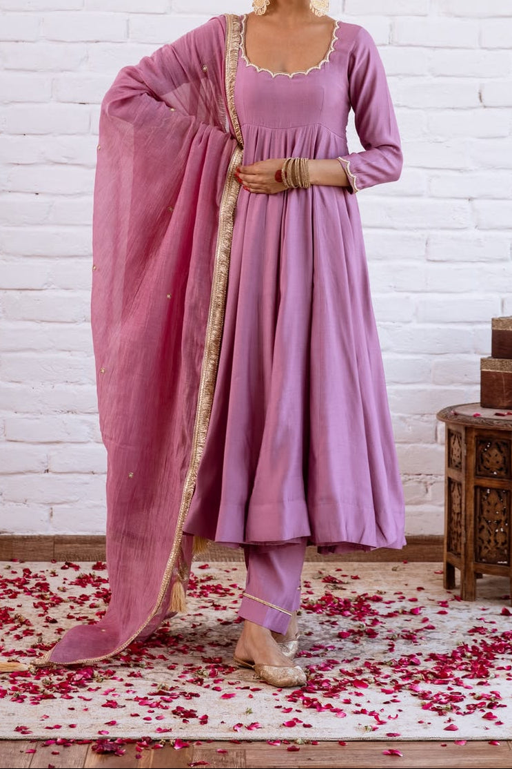Minimal Ethnic Wear Vichitra Silk Beads Work Anarkali bottom And Dupatta