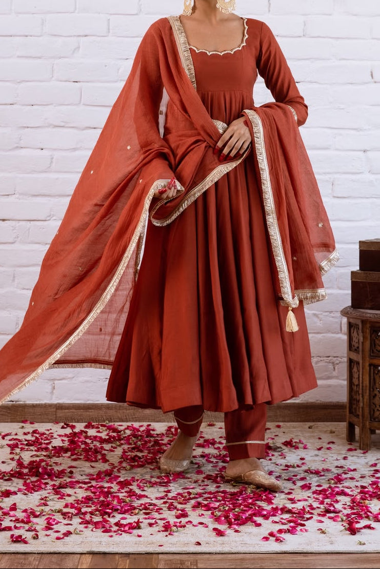 Minimal Ethnic Wear Vichitra Silk Beads Work Anarkali bottom And Dupatta