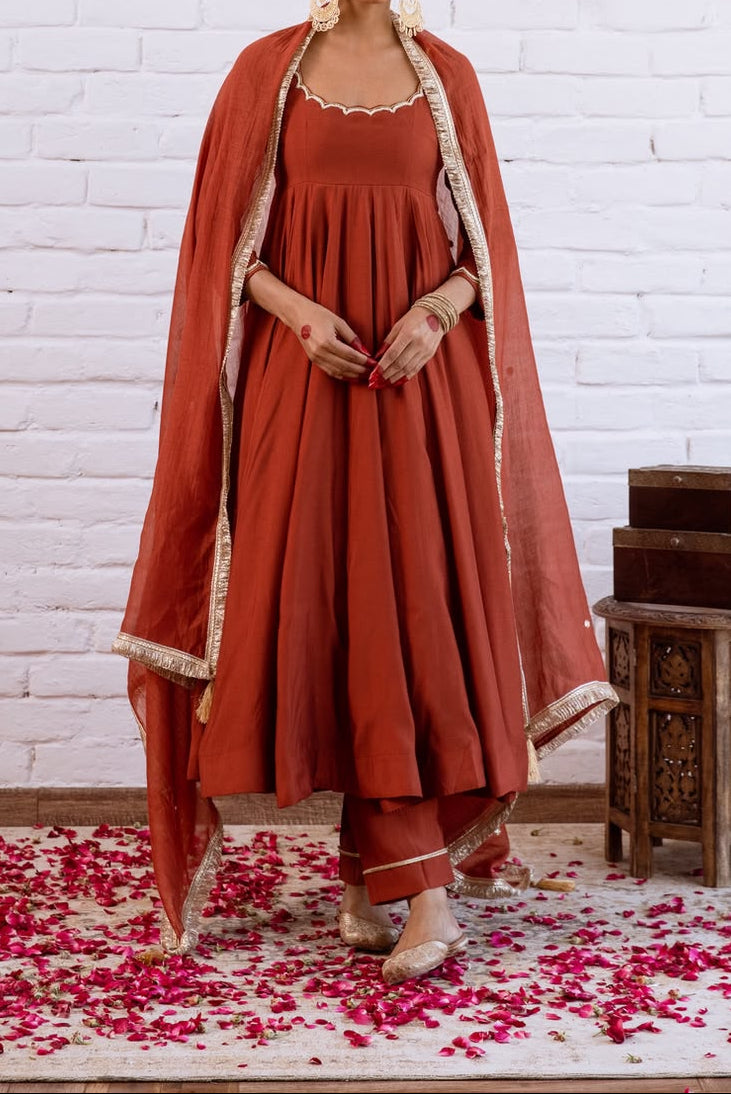 Minimal Ethnic Wear Vichitra Silk Beads Work Anarkali bottom And Dupatta