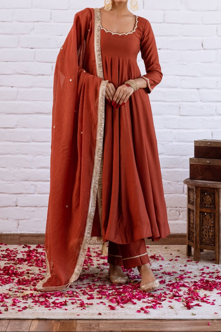 Minimal Ethnic Wear Vichitra Silk Beads Work Anarkali bottom And Dupatta