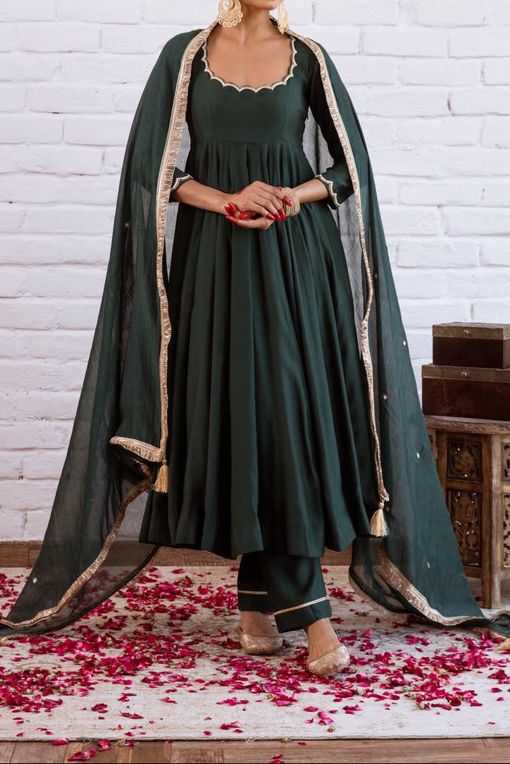 Minimal Ethnic Wear Vichitra Silk Beads Work Anarkali bottom And Dupatta