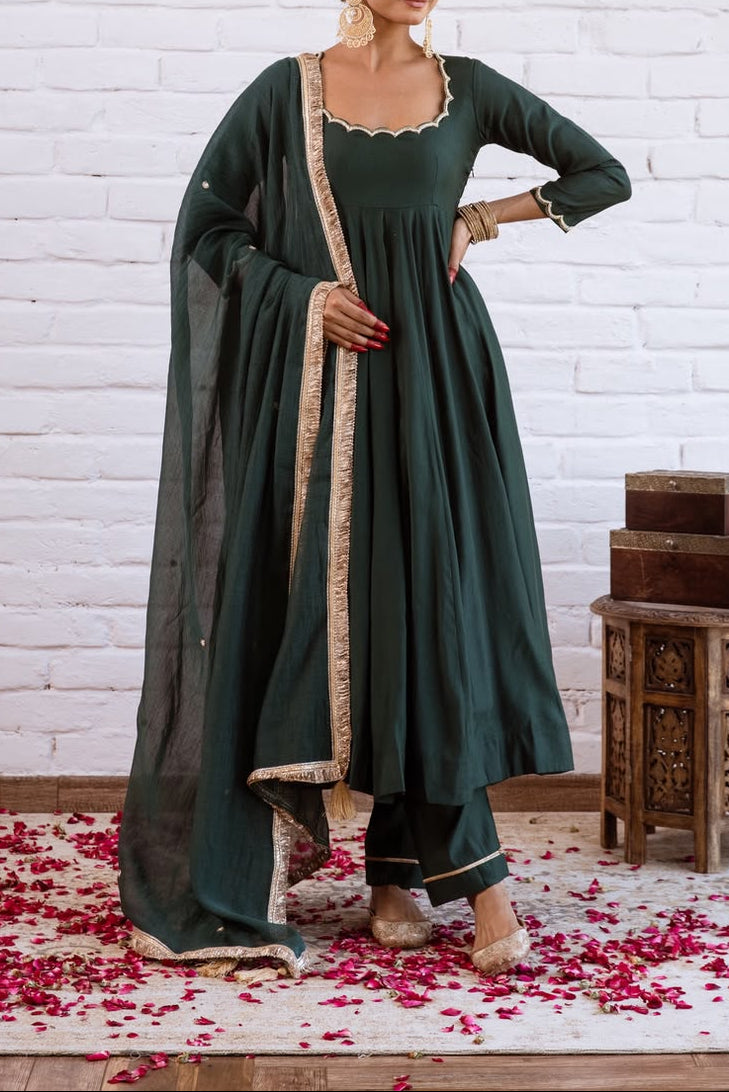 Minimal Ethnic Wear Vichitra Silk Beads Work Anarkali bottom And Dupatta