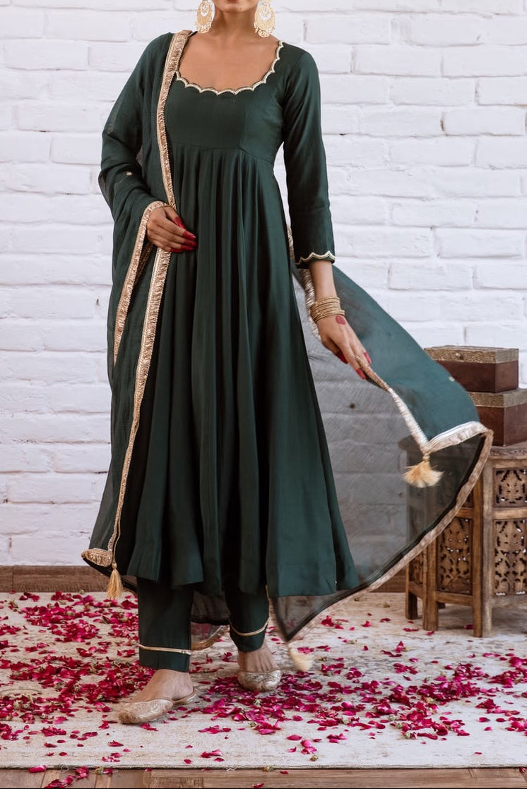 Minimal Ethnic Wear Vichitra Silk Beads Work Anarkali bottom And Dupatta