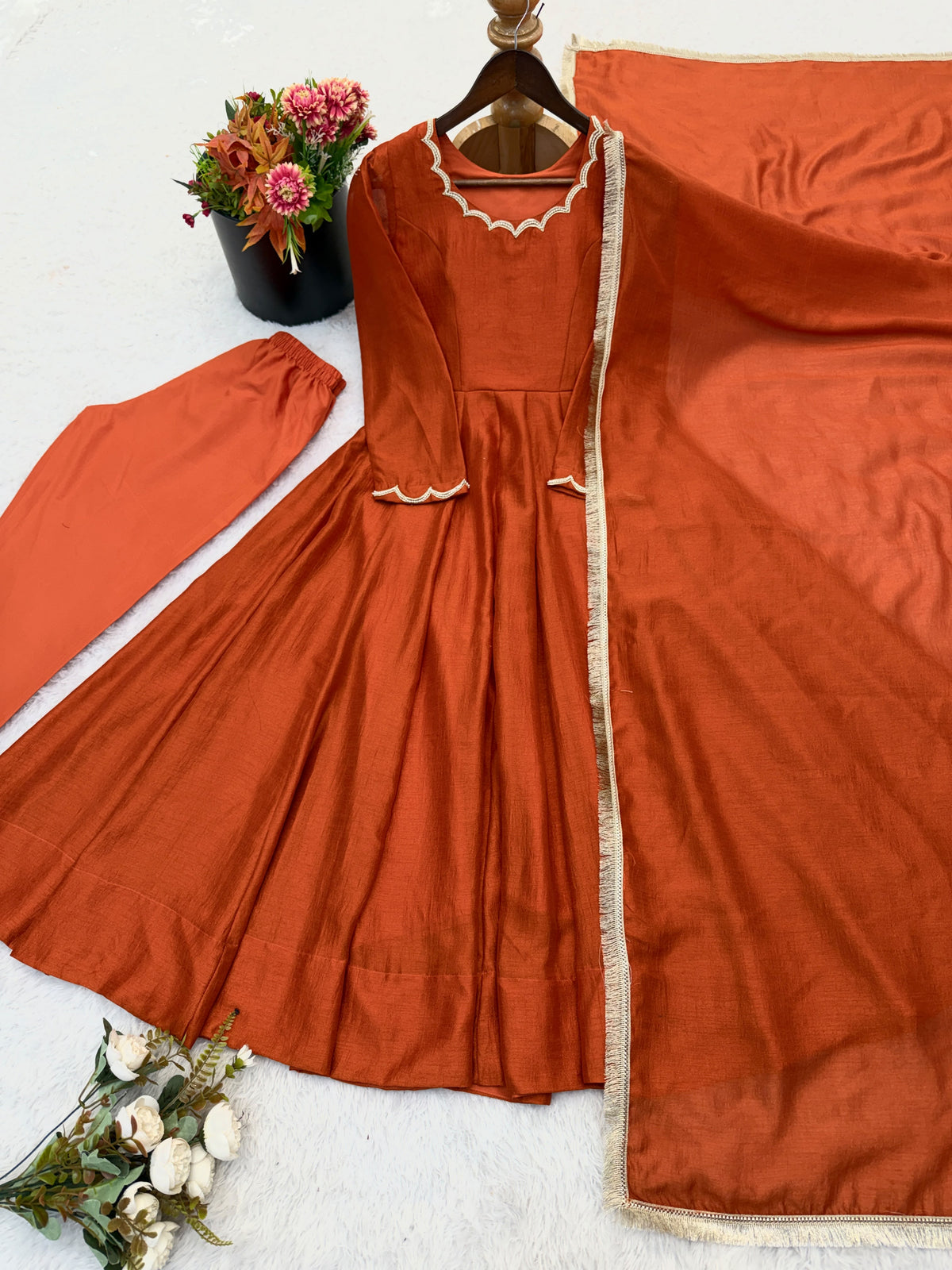 Minimal Ethnic Wear Vichitra Silk Beads Work Anarkali bottom And Dupatta