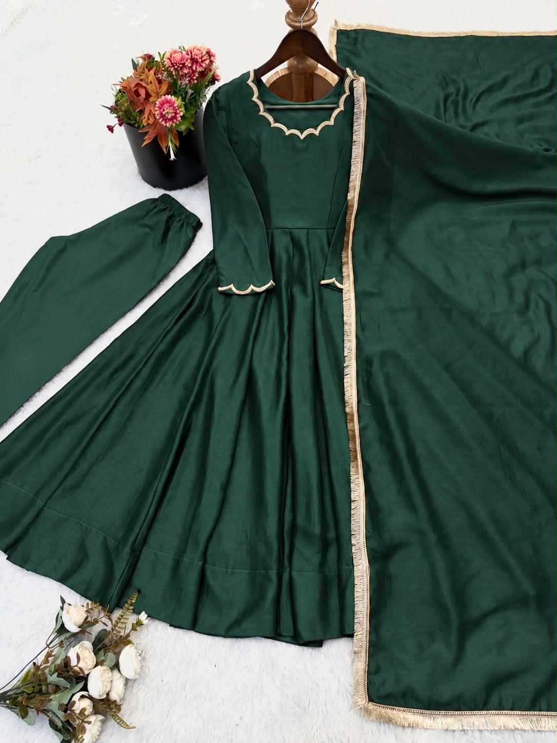 Minimal Ethnic Wear Vichitra Silk Beads Work Anarkali bottom And Dupatta