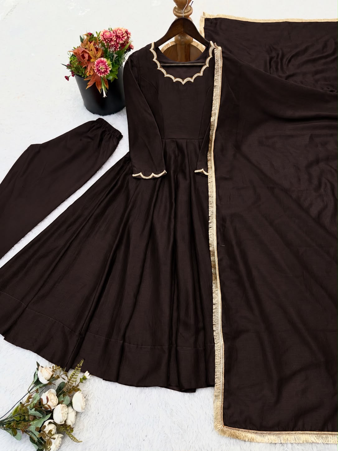 Minimal Ethnic Wear Vichitra Silk Beads Work Anarkali bottom And Dupatta