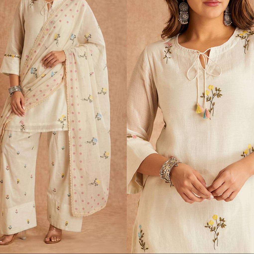 Cotton Silk Multi Needle Work Embroidery Work Farshi Salwar Set