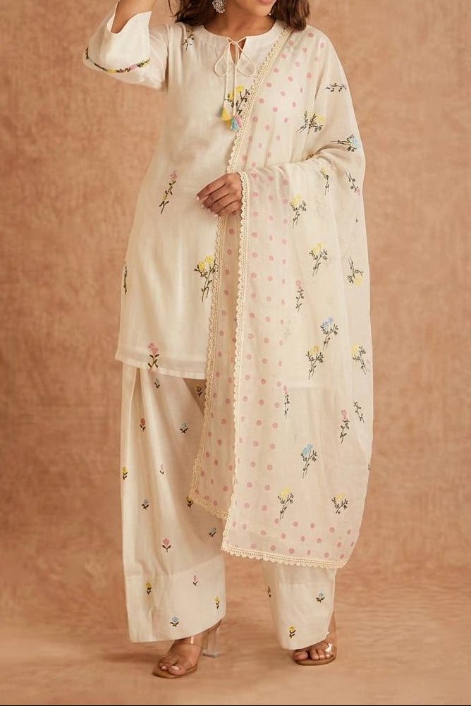 Cotton Silk Multi Needle Work Embroidery Work Farshi Salwar Set