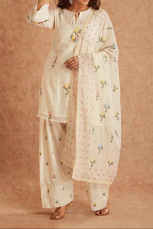 Cotton Silk Multi Needle Work Embroidery Work Farshi Salwar Set
