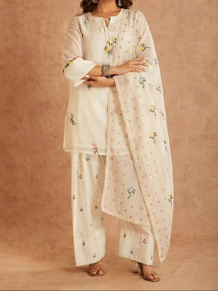 Cotton Silk Multi Needle Work Embroidery Work Farshi Salwar Set