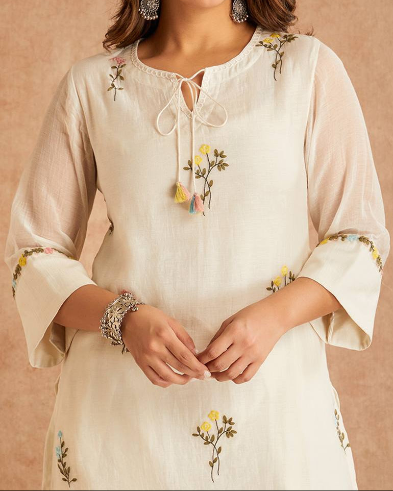 Cotton Silk Multi Needle Work Embroidery Work Farshi Salwar Set