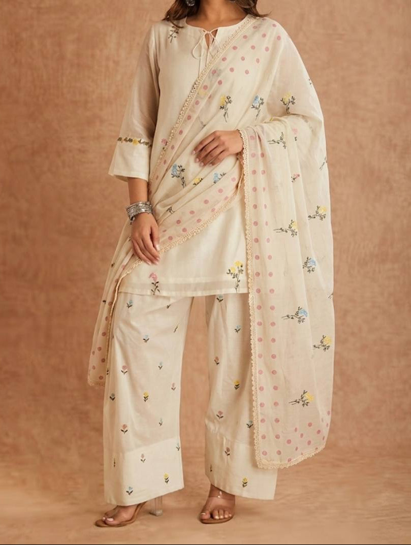 Cotton Silk Multi Needle Work Embroidery Work Farshi Salwar Set